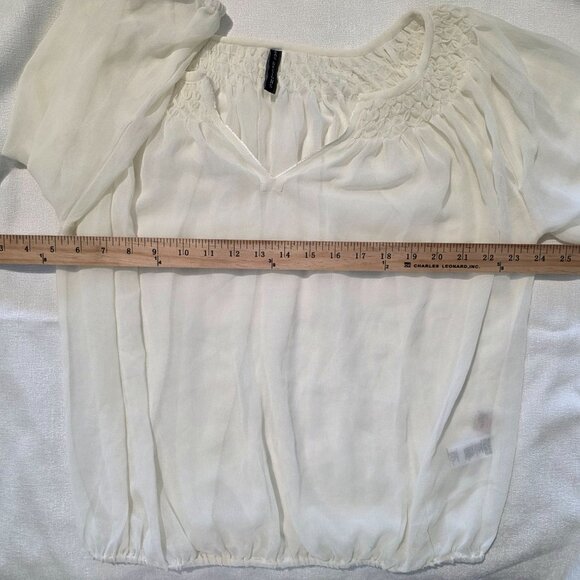 Kas Designs Womens Boho Sheer Peasant Top Small White Balloon Sheer Hippie Fest - Picture 8 of 8
